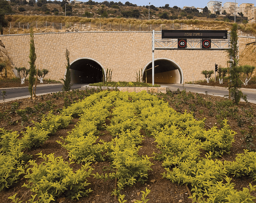 כניסה לשתי מנהרות בסביבה ירוקה Entrance to Two Tunnels in a Green Environment