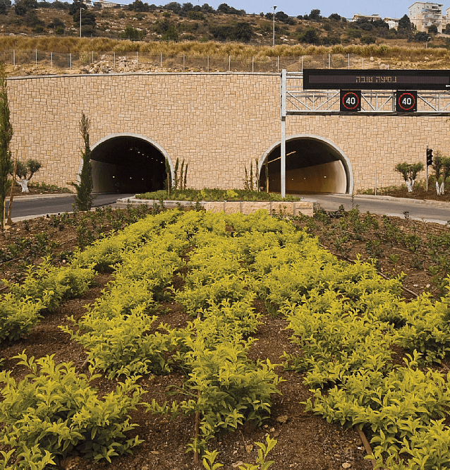 כניסה לשתי מנהרות בסביבה ירוקה Entrance to Two Tunnels in a Green Environment